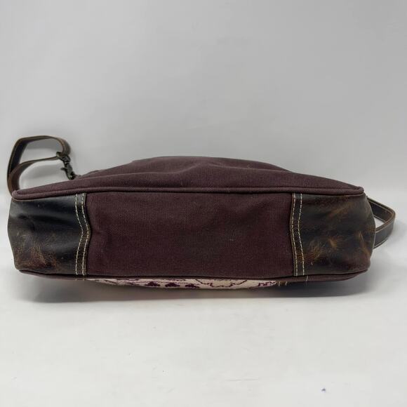 Sixtease Amythest Purple Cream Printed Canvas Brown Leather Large Crossbody Bag - Picture 5 of 10